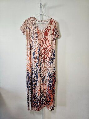 Exclusive Heart Dress Brown Blue Shift Maxi Festival Summer Boho S NWT